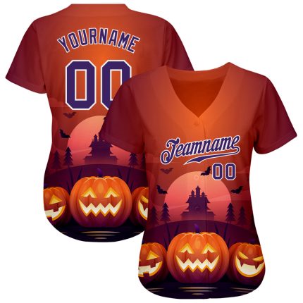 Custom 3D Halloween Pumpkins Baseball Jersey for Horror Night Celebrations Personalized 3D Halloween Pumpkins Horror Night