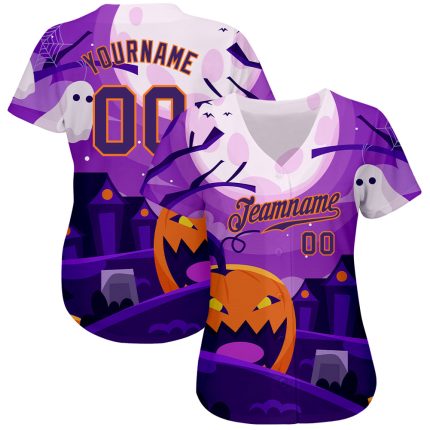 Personalized 3D Halloween Pumpkins Baseball Jersey for Horror Night, Size 2 Personalized 3D Halloween Pumpkins Horror Night