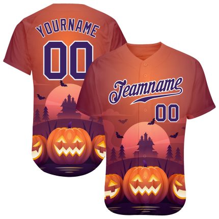 Custom 3D Halloween Pumpkins Baseball Jersey for Horror Night Celebrations Personalized 3D Halloween Pumpkins Horror Night