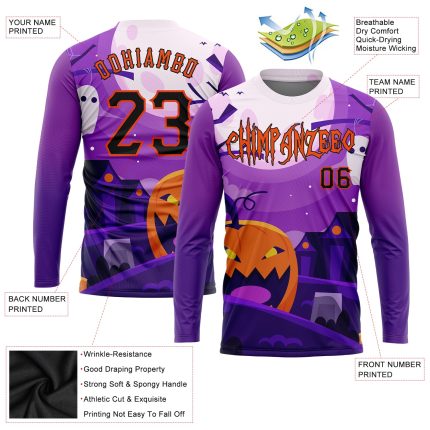 Horror Night Personalized 3D Halloween Pumpkins Long Sleeve Performance T-Shirt Personalized 3D Halloween Pumpkins Horror