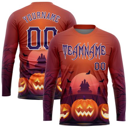 Halloween 3D Personalized Pumpkins T-Shirt for Horror Night - Long Sleeve Performance Tee Personalized 3D Halloween Pumpkins