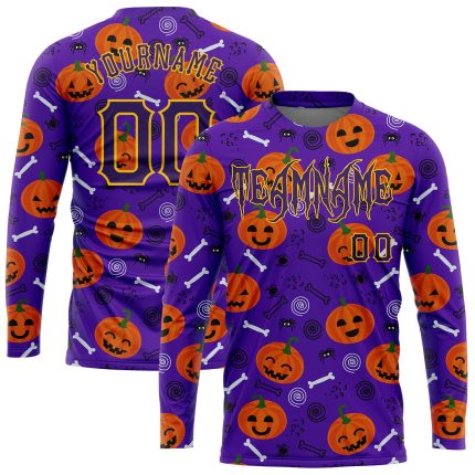 Custom 3D Halloween Pumpkins Long Sleeve Shirt for Performance Comfort Personalized 3D Halloween Pumpkins Long Sleeve Performance