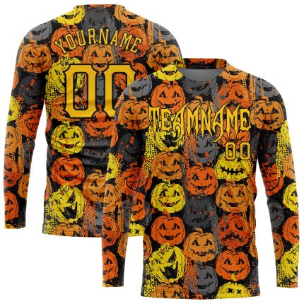 Personalized 3D Halloween Pumpkins Long Sleeve T-Shirt for Performance Wear Personalized 3D Halloween Pumpkins Long Sleeve