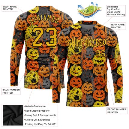 Personalized 3D Halloween Pumpkins Long Sleeve T-Shirt for Performance Wear Personalized 3D Halloween Pumpkins Long Sleeve