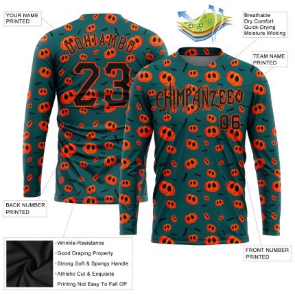 Custom 3D Halloween Pumpkins Long Sleeve Performance Shirt for Men and Women Personalized 3D Halloween Pumpkins Long Sleeve