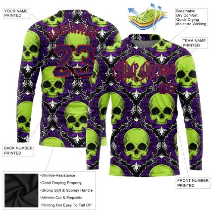 3D Personalized Halloween Skulls Long Sleeve T-Shirt for Performance and Comfort Personalized 3D Halloween Skulls Long Sleeve