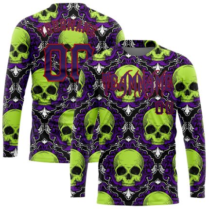 3D Personalized Halloween Skulls Long Sleeve T-Shirt for Performance and Comfort Personalized 3D Halloween Skulls Long Sleeve
