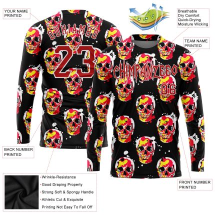 3D Halloween Skulls Personalized Long Sleeve Performance T-Shirt for Men and Women Personalized 3D Halloween Skulls Long