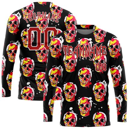 3D Halloween Skulls Personalized Long Sleeve Performance T-Shirt for Men and Women Personalized 3D Halloween Skulls Long