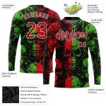 Personalized 3D Halloween Skull T-Shirt Long Sleeve Performance Tee Personalized 3D Halloween Skulls Long Sleeve Performance