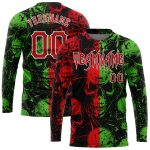 Personalized 3D Halloween Skull T-Shirt Long Sleeve Performance Tee Personalized 3D Halloween Skulls Long Sleeve Performance