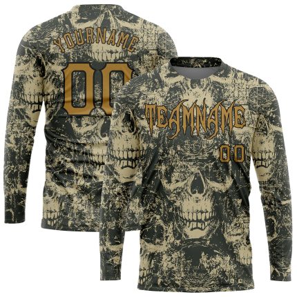 Custom 3D Halloween Skull Long Sleeve Performance T-Shirt for Men and Women Personalized 3D Halloween Skulls Long Sleeve