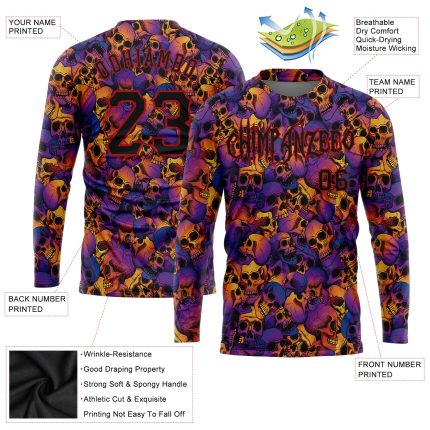 Personalized 3D Halloween Skulls Long Sleeve Shirt for Performance and Comfort Personalized 3D Halloween Skulls Long Sleeve