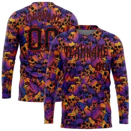 Personalized 3D Halloween Skulls Long Sleeve Shirt for Performance and Comfort Personalized 3D Halloween Skulls Long Sleeve
