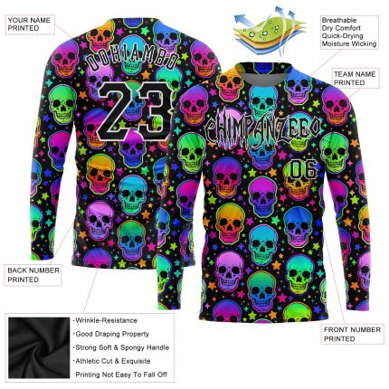 3D Halloween Skulls Personalized Long Sleeve Performance T-Shirt Personalized 3D Halloween Skulls Long Sleeve Performance