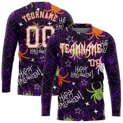Happy Halloween Spiders 3D Personalized Long Sleeve Performance T-Shirt Personalized 3D Happy Halloween Spiders Long Sleeve