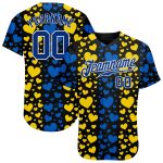 Ukrainian Flag Colors Personalized 3D Hearts Baseball Jersey - Custom Design 2 Personalized 3D Hearts Painted In The Colors