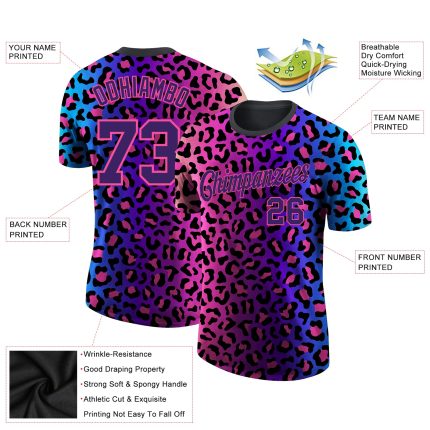 Personalized 3D Leopard T-Shirt for Performance, Custom Athletic Wear Personalized 3D Leopard Performance T-Shirt 3