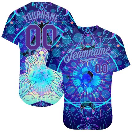 Personalized Psychedelic 3D Magic Girl Meditation Lotus Geometry Baseball Jersey Personalized 3D Magic Girl Sitting And Meditation