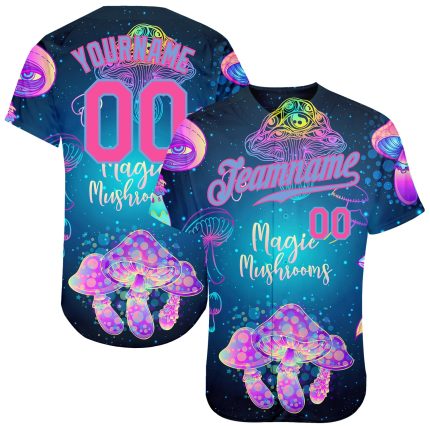 Psychedelic Magic Mushrooms Baseball Jersey Personalized 3D Graphic Over Sacred Geometry Design - Unique Style Personalized