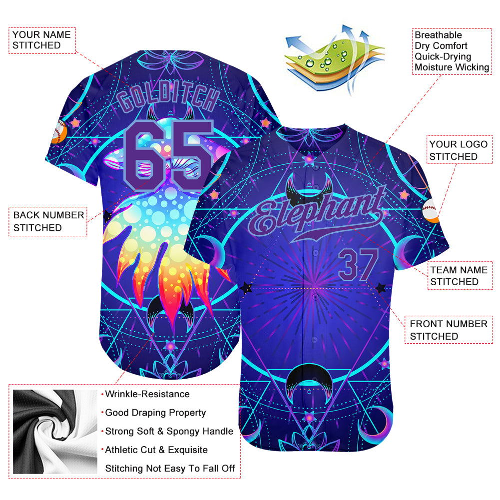 Psychedelic 3D Magic Mushrooms Baseball Jersey with Sacred Geometry Design, Personalized Apparel Personalized 3D Magic Mushrooms - Image 3