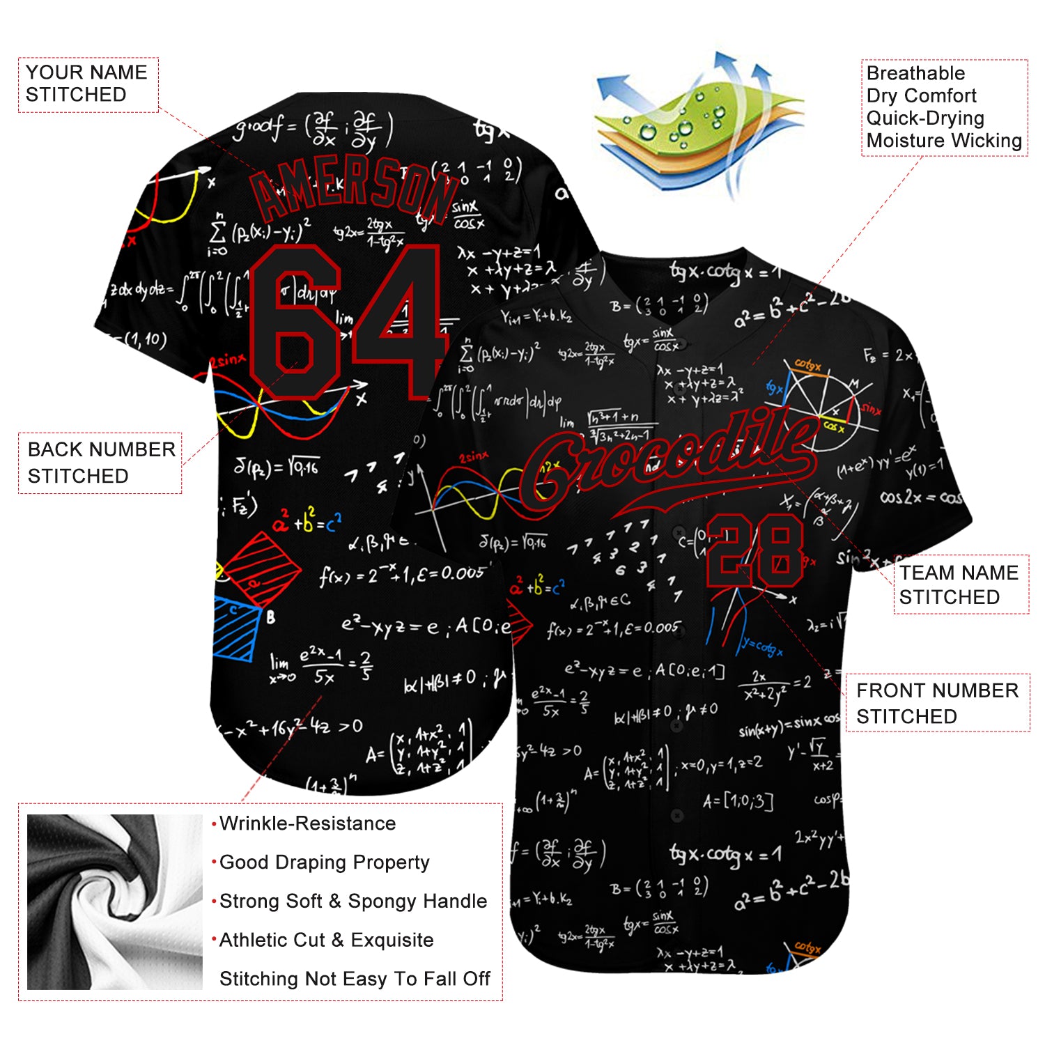 Personalized 3D Math Baseball Jersey 4 Custom 3D Math Baseball Jersey for Kids - Personalized Youth Sports Apparel Personalized 3D Math Baseball Jersey 4 - Image 3