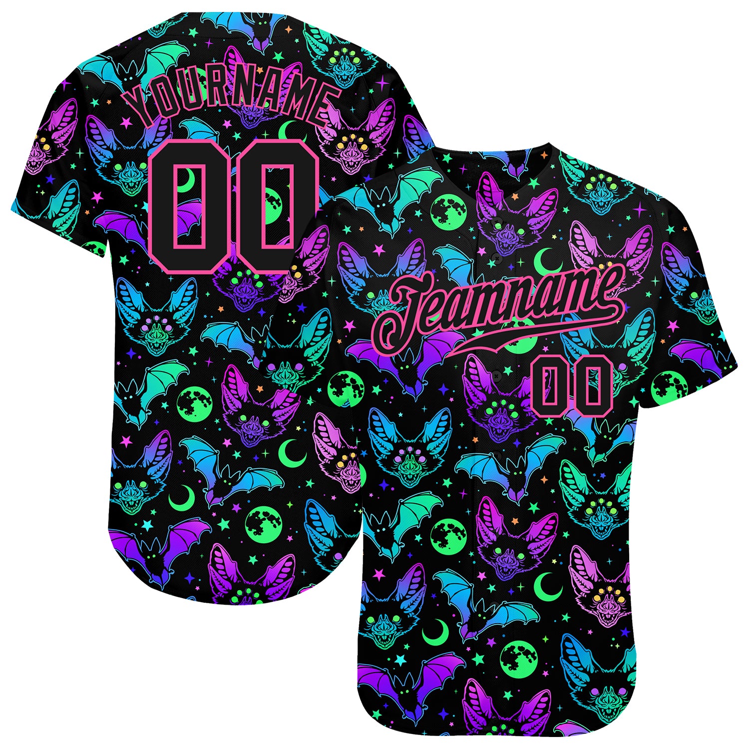Custom Multicolored Halloween Bats Baseball Jersey with Personalized Name & Number - 3D Pattern Design Personalized 3D Pattern