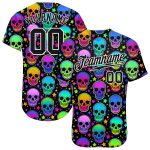 Custom Name and Number Multicolored Halloween Skulls 3D Pattern Baseball Jersey Personalized 3D Pattern Bright Multicolored
