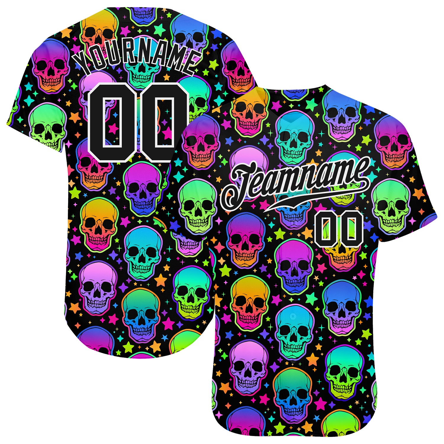 Custom Name and Number Multicolored Halloween Skulls 3D Pattern Baseball Jersey Personalized 3D Pattern Bright Multicolored