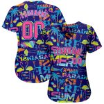 Abstract Geometric Pattern Baseball Jersey with Palm Trees, Sharks & Flamingo - Personalized Summer Hawaii Design Personalized