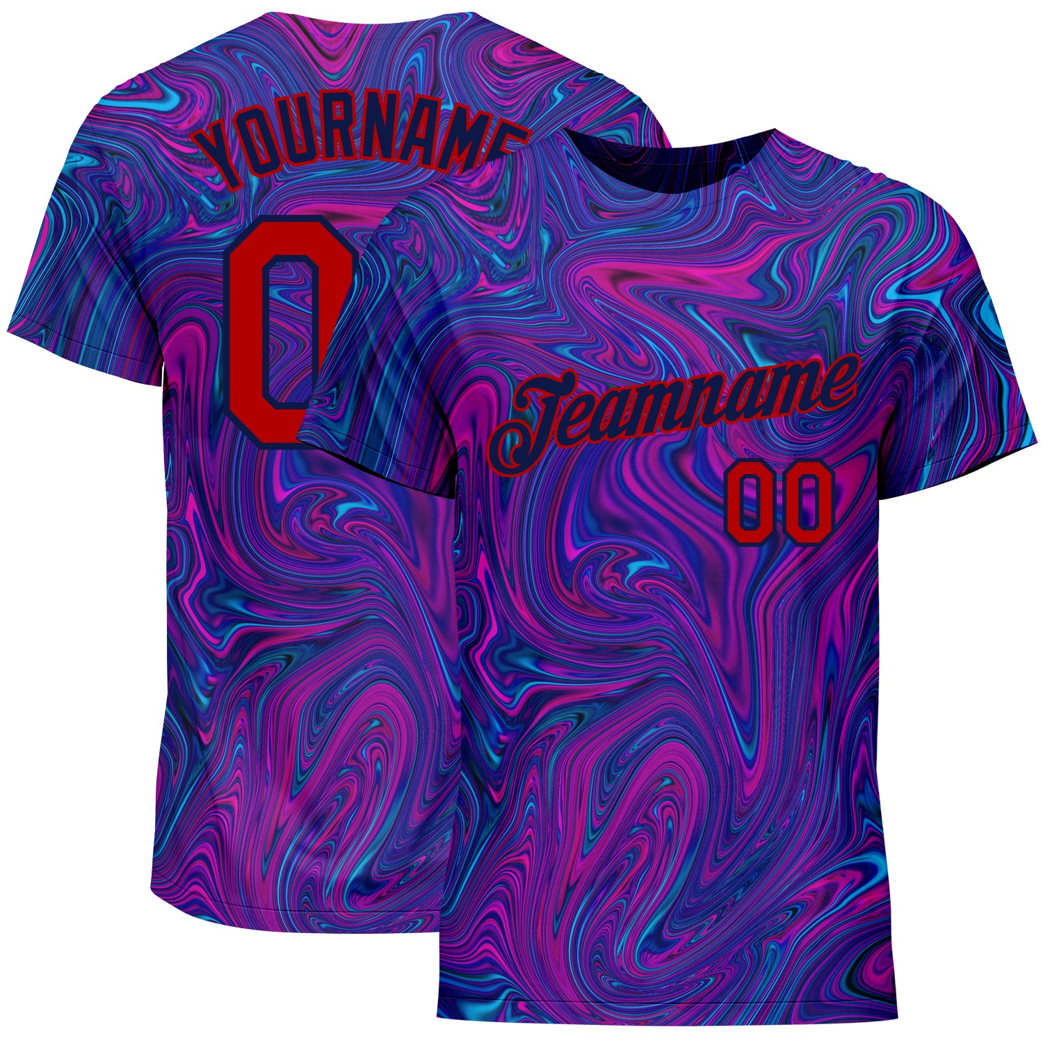 Custom Name and Number 3D Abstract Curved Fluid Art T-Shirt for Team Performance Personalized 3D Pattern Design Abstract