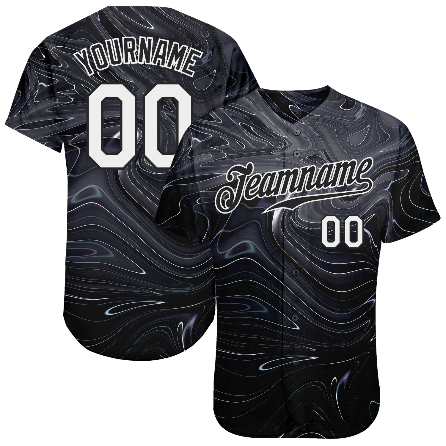 Custom Name and Number Baseball Jersey - Personalized 3D Liquid Marbling Fluid Art Design - Unique Team Apparel Personalized