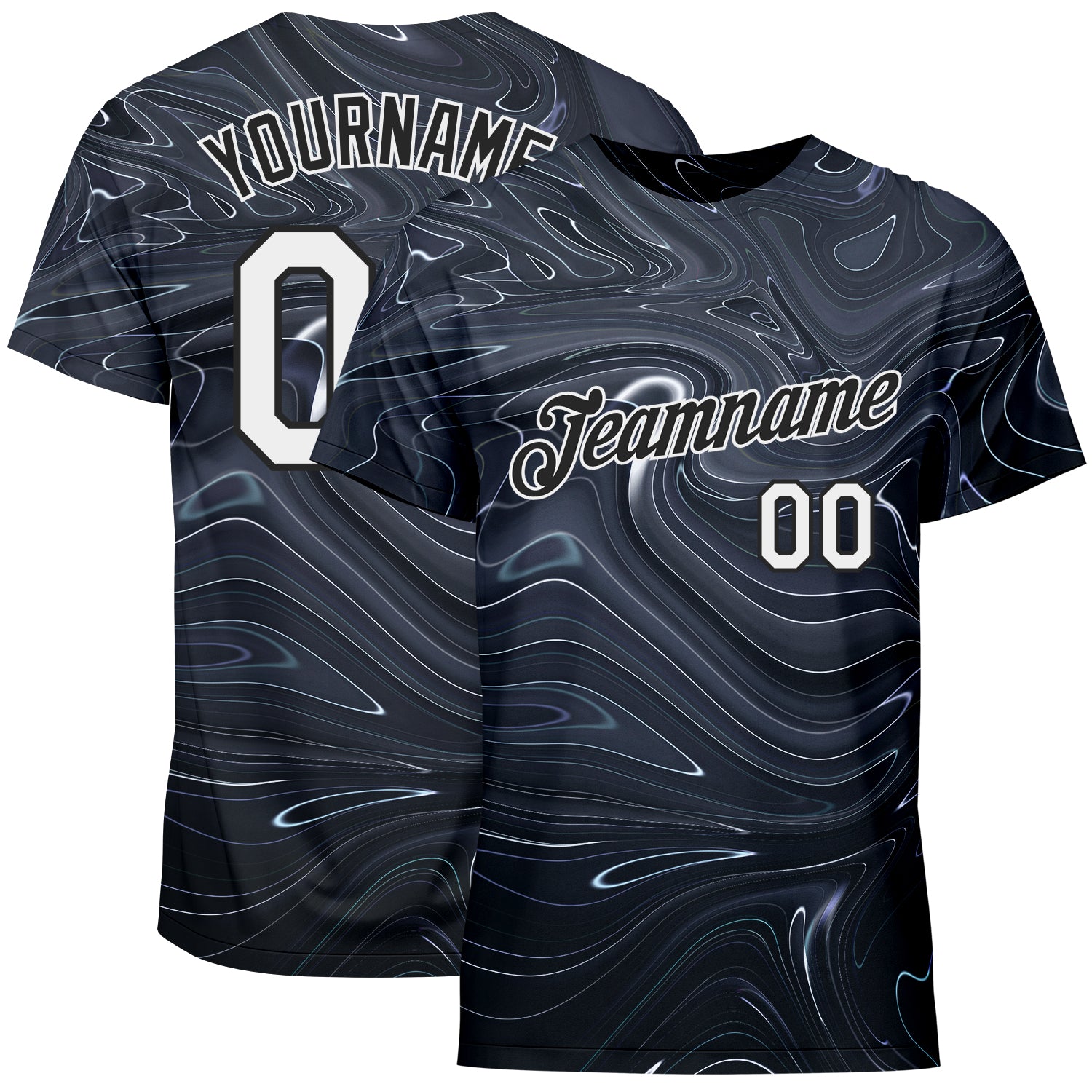 Custom Name and Number Performance T-Shirt - 3D Abstract Liquid Marbling Fluid Art Design Personalized 3D Pattern Design