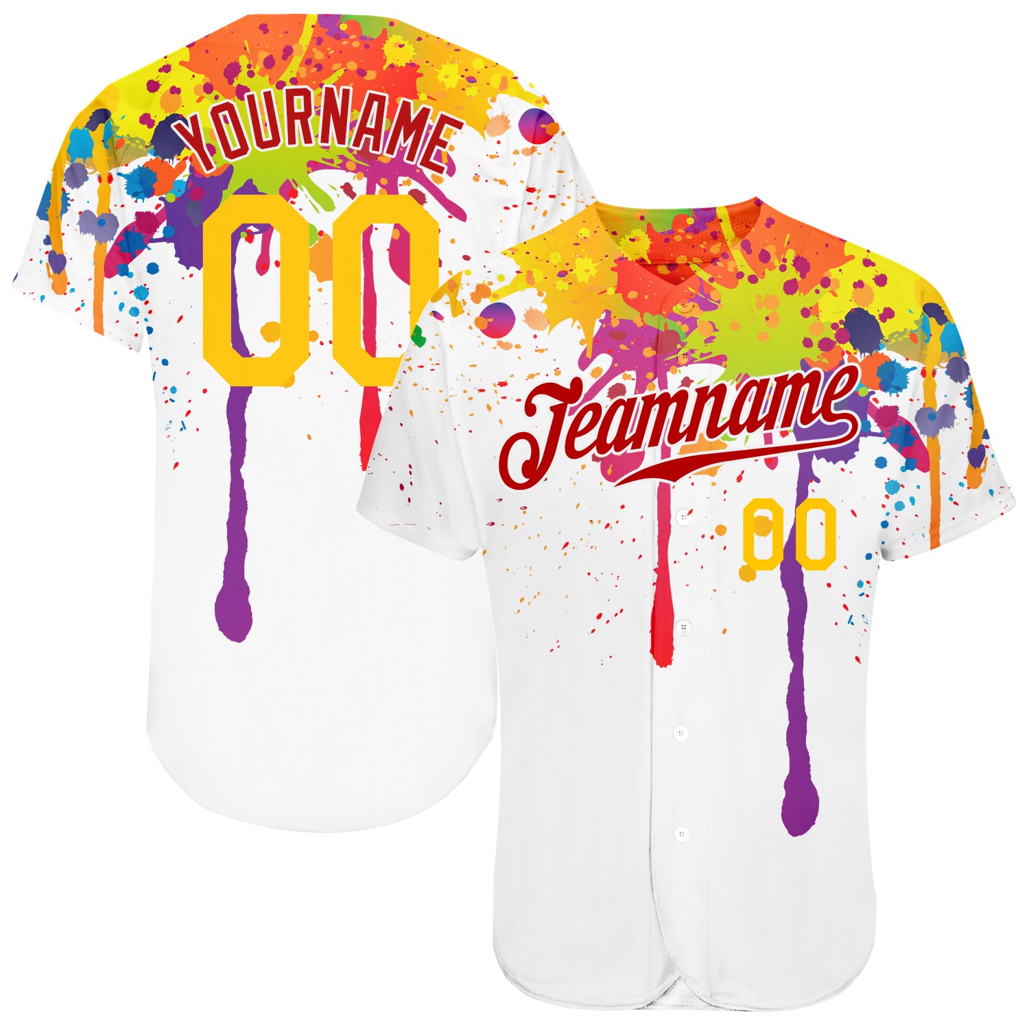Custom Name and Number Authentic Baseball Jersey with Colorful 3D Ink Splashes - Personalized Design Personalized 3D Pattern