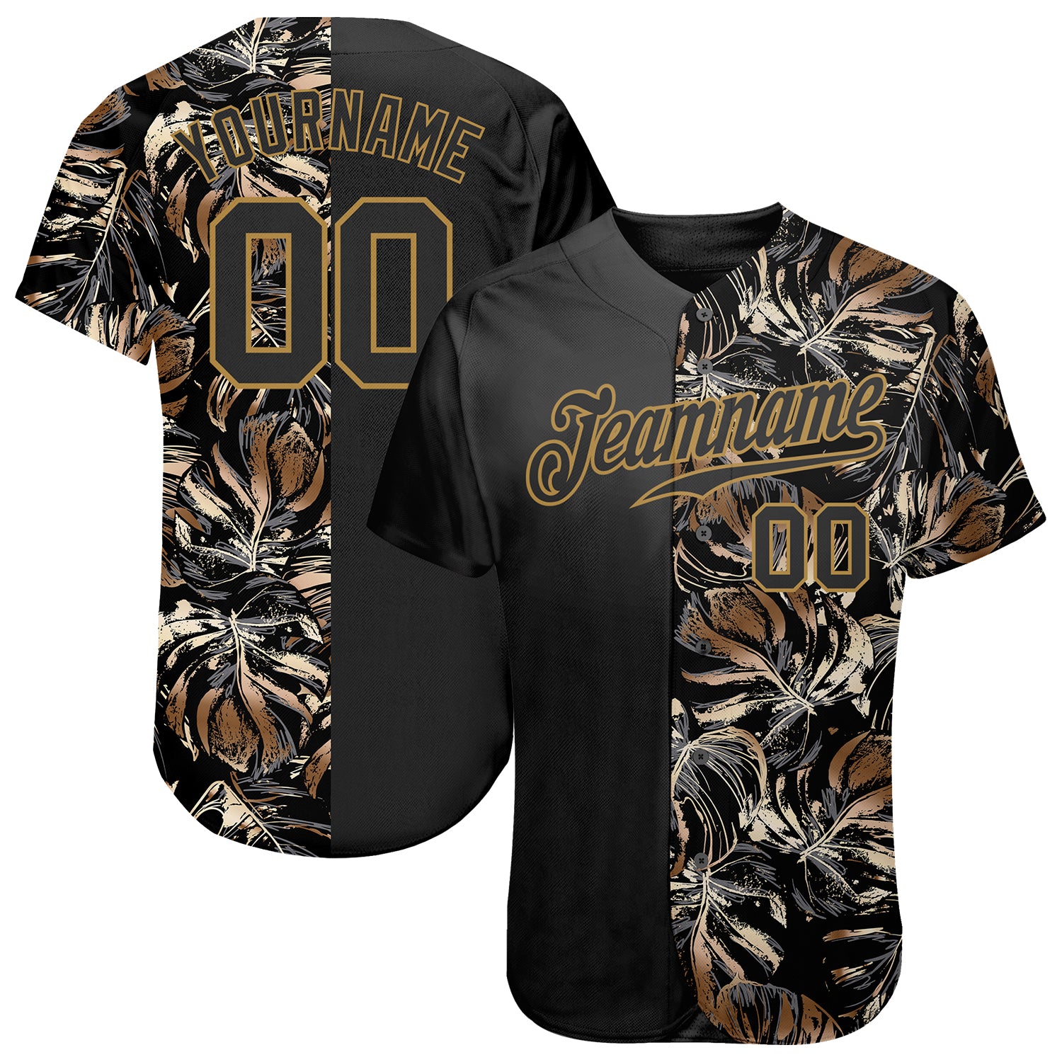 Custom Name and Number Tropical Leaves 3D Pattern Baseball Jersey, Jungalow and Hawaii Style Authentic Design Personalized