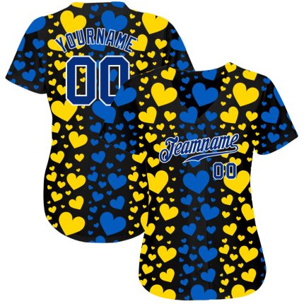 Ukrainian Flag Hearts 3D Pattern Personalized Baseball Jersey Authentic Personalized 3D Pattern Design Hearts Painted In