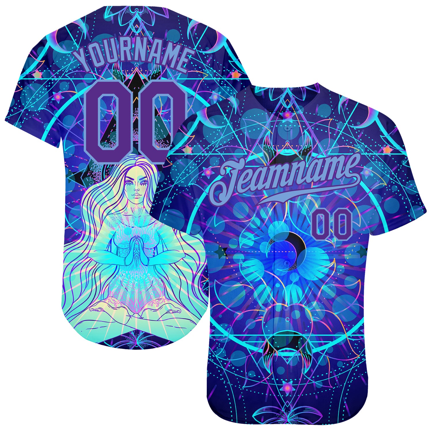 Personalized 3D Pattern Magic Girl Meditation Lotus Geometry Psychedelic Baseball Jersey Custom Name & Number Personalized