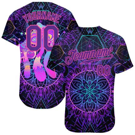 Psychedelic Magic Mushrooms 3D Pattern Authentic Baseball Jersey with Sacred Geometry Design Personalized 3D Pattern Design