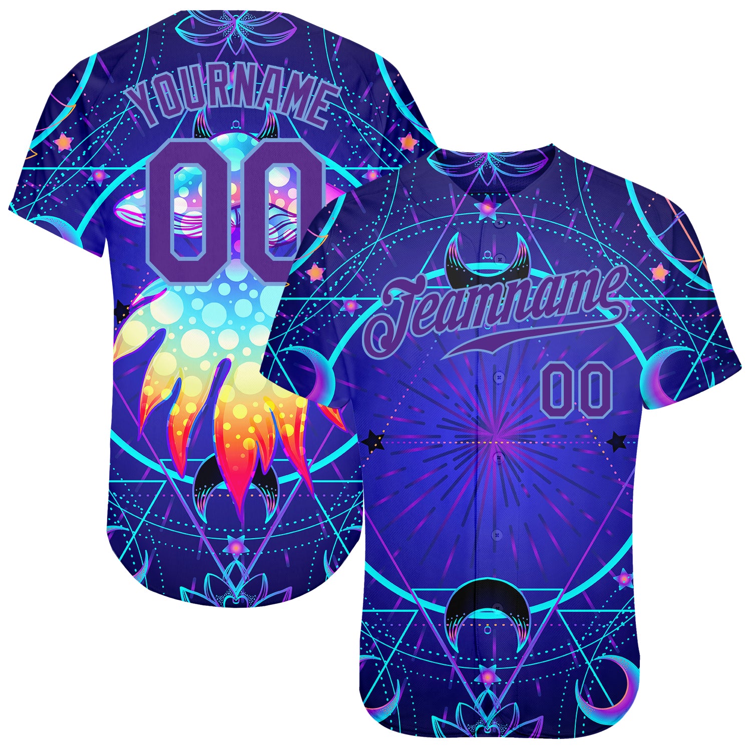 Custom Name and Number Psychedelic Magic Mushrooms Baseball Jersey 3D Pattern Design Over Sacred Geometry Personalized 3D