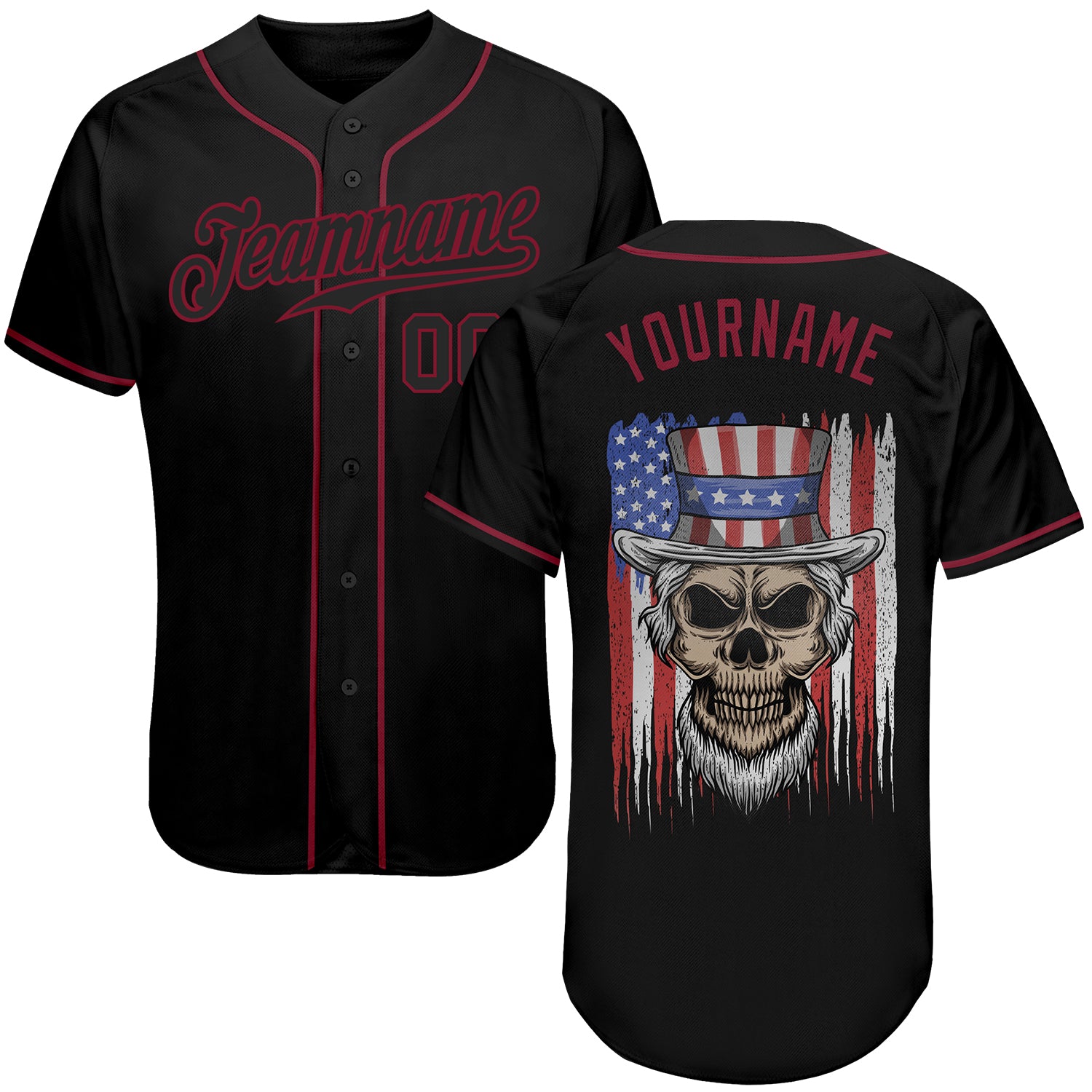 Custom Name and Number American Flag Skull Baseball Jersey - Personalized 3D Pattern Design Uncle Sam Team Apparel Personalized