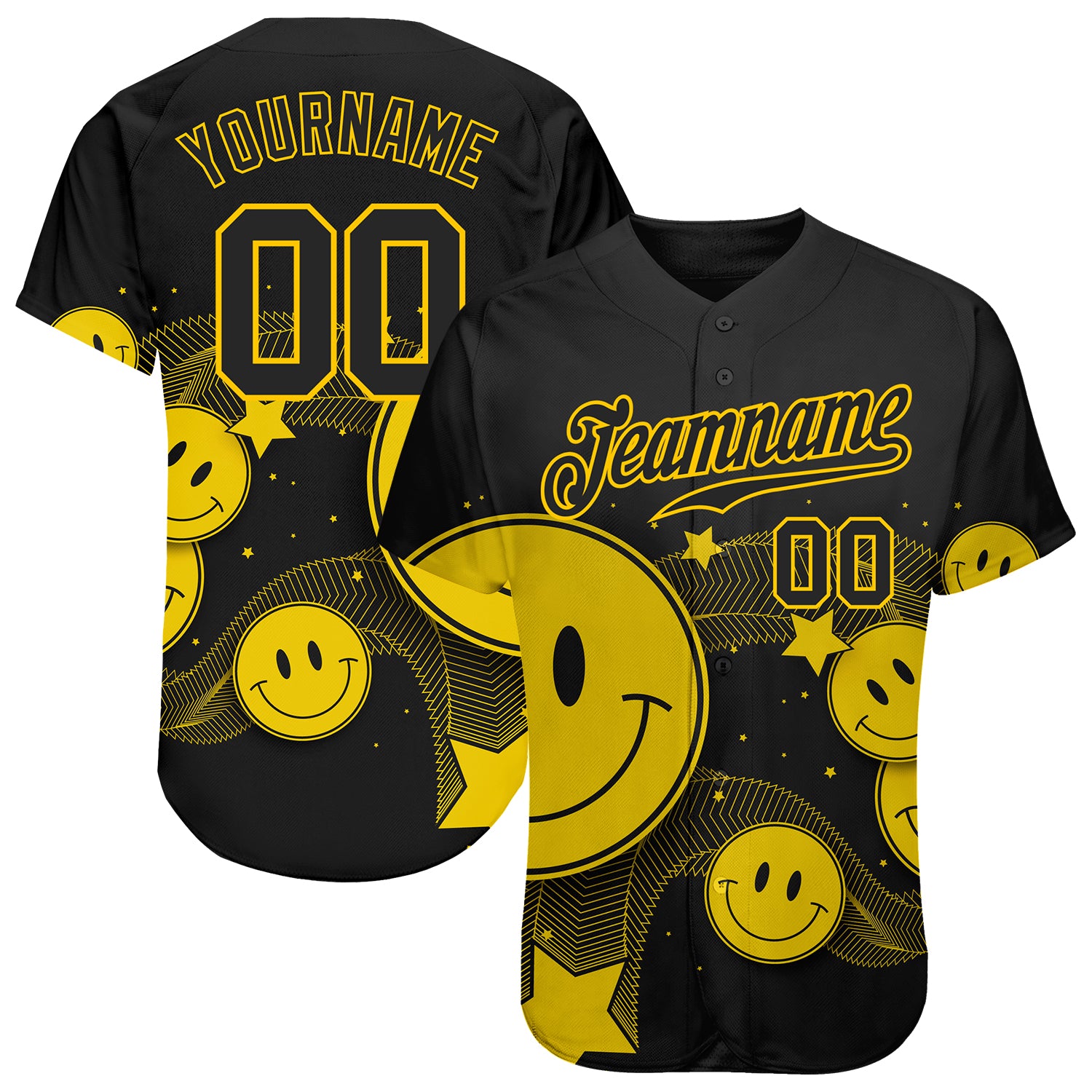 Custom Smile Emoji Baseball Jersey with Personalized Name and Number, 3D Pattern Design Personalized 3D Pattern Design Smile