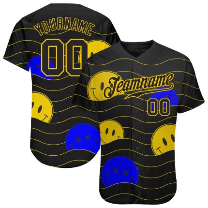 Smile Emoji 3D Pattern Design Personalized Baseball Jersey - Authentic Style Personalized 3D Pattern Design Smile Emoji Authentic