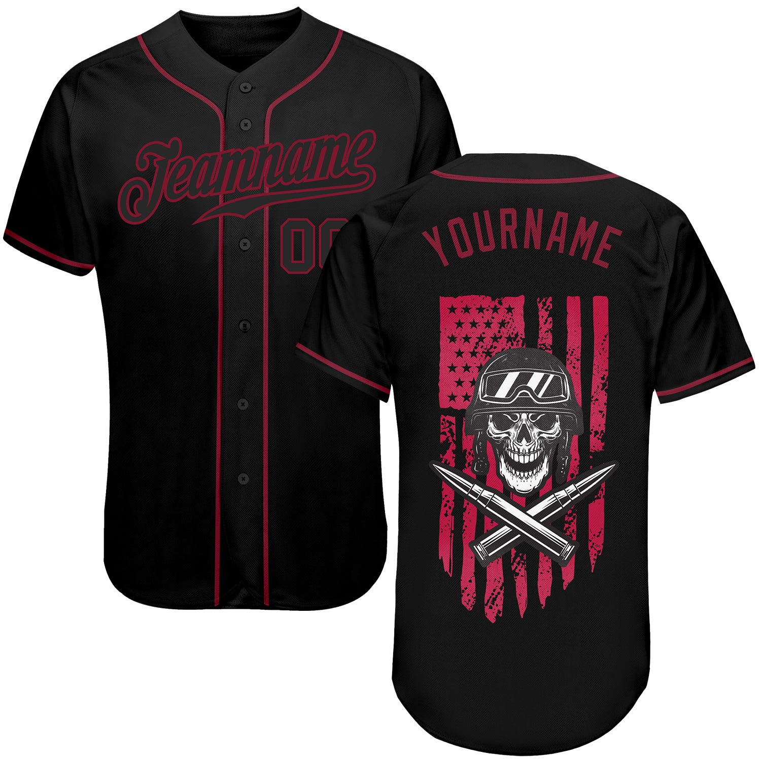 Personalized 3D Soldier Skull Design on American Flag, Custom Name & Number Baseball Jersey Personalized 3D Pattern Design