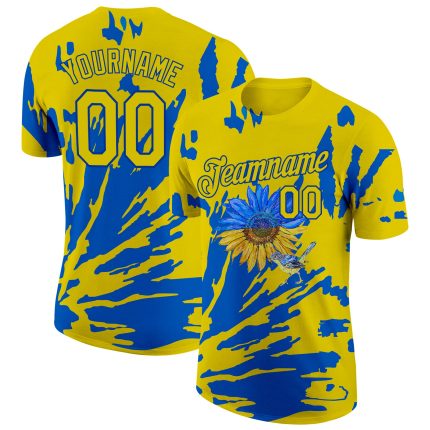 Custom Name and Number Team Performance T-Shirt with 3D Pattern Design Ukraine Sunflower and Nightingale Personalized 3D