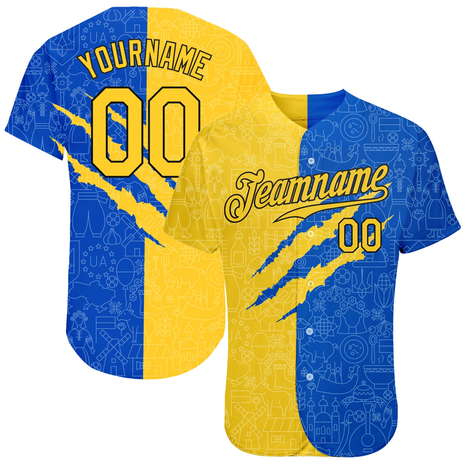 Custom Ukrainian Flag Baseball Jersey with 3D Pattern Design - Personalized Name and Number Personalized 3D Pattern Design