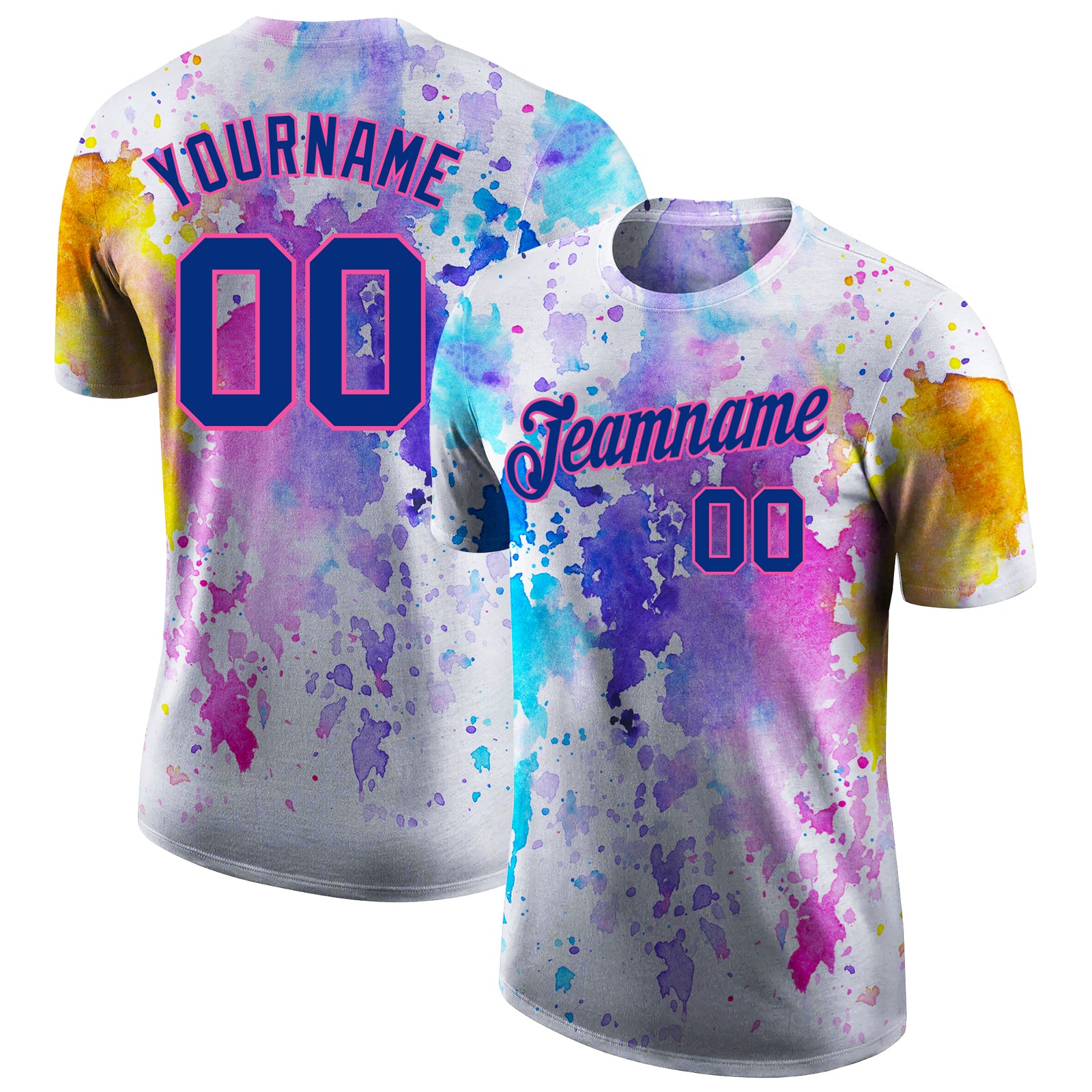 Custom Team Name and Number 3D Pattern Watercolor Performance T-Shirt - Personalized Activewear Personalized 3D Pattern Design