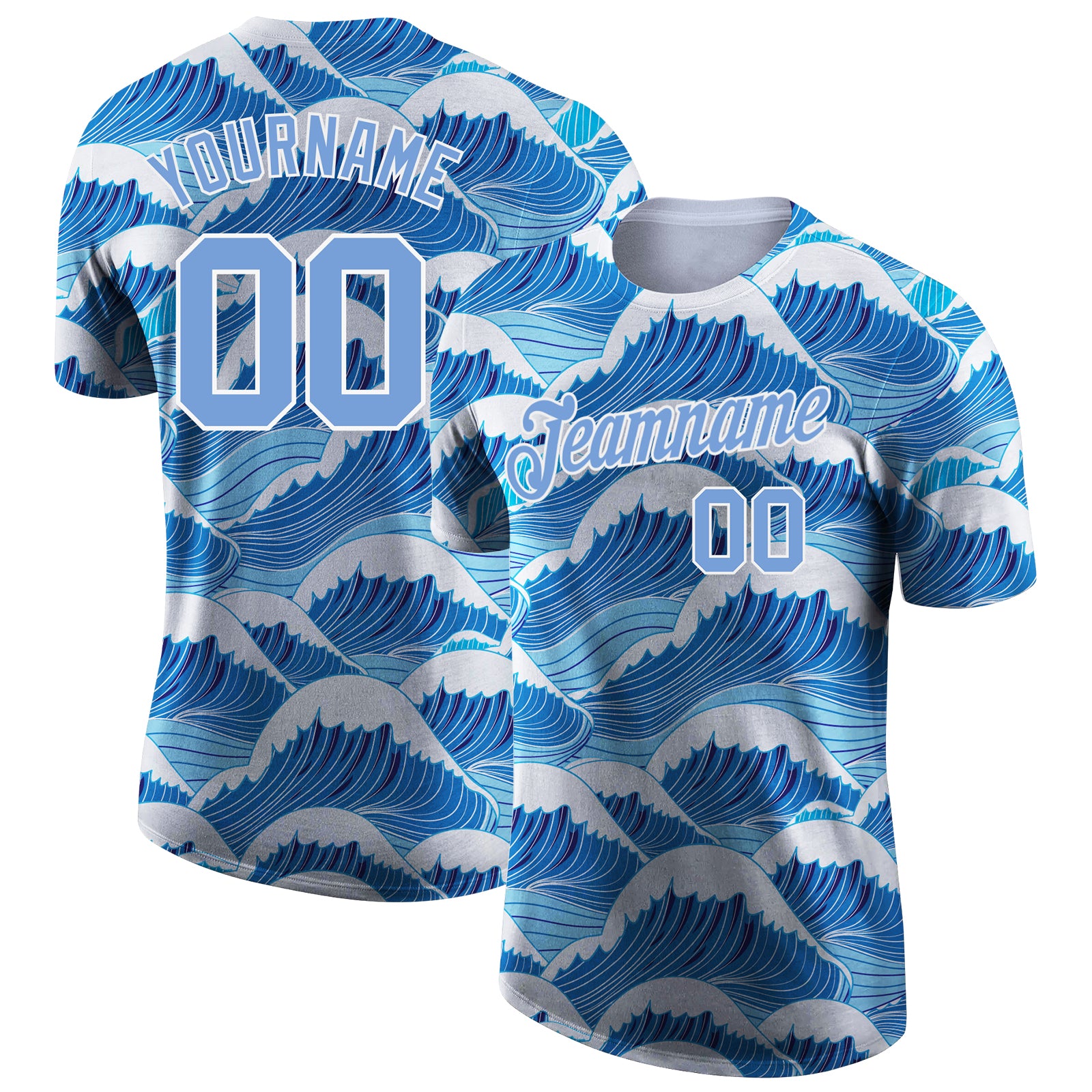 Custom Name and Number Performance T-Shirt - Personalized 3D Waves Pattern Design Personalized 3D Pattern Design Waves Performance