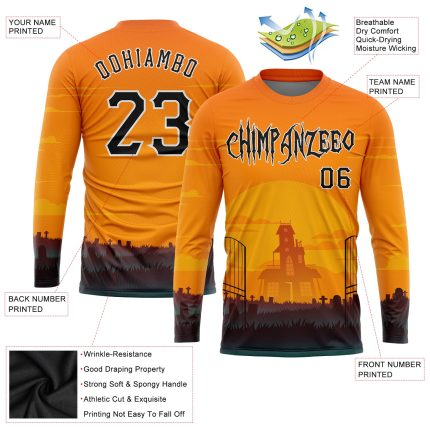 Personalized Halloween Horror Night Long Sleeve Performance T-Shirt, Custom Name & Number, 3D Pattern Design Personalized