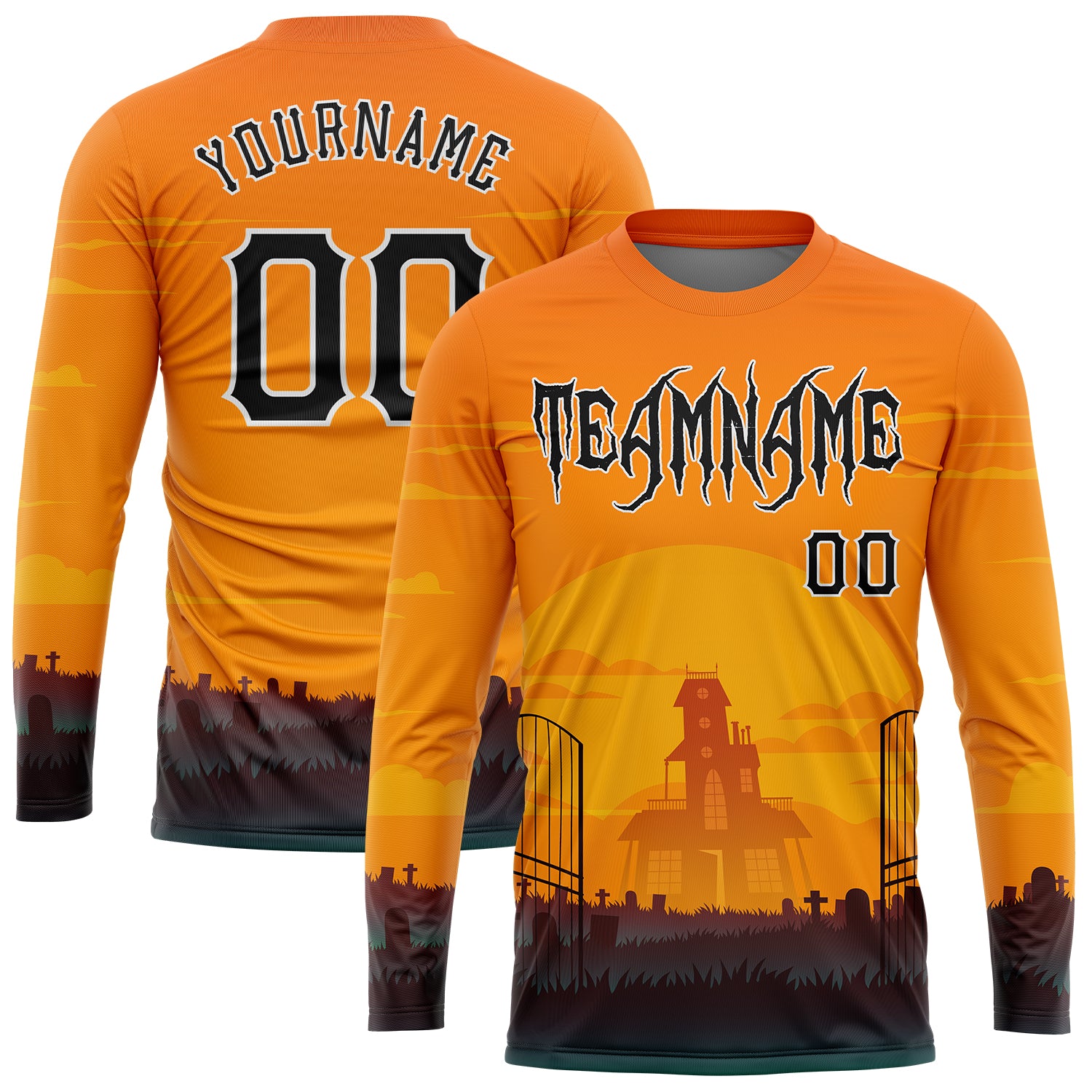 Personalized Halloween Horror Night Long Sleeve Performance T-Shirt, Custom Name & Number, 3D Pattern Design Personalized