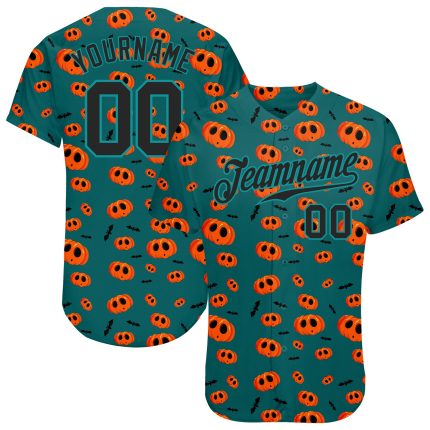 Custom Name and Number Halloween Pumpkins 3D Pattern Baseball Jersey - Personalized Team Apparel Personalized 3D Pattern